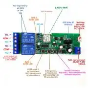 SmartWise 5V-32V két áramkörös WiFi + RF-es, Sonoff kompatibilis, távvezérelhető okos kapcsoló relé, kontakt kapcsolással és impulzus kapcsolási üzemm