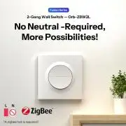 SONOFF Orb-ZBW2L  2-Gang Zigbee Smart Wall Switch (No Neutral) – két áramkörös, csak fázis mini relémodul + kapcsoló, Zigbee, fehér (MINI-ZB2GS-L-E)