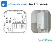 SmartWise WiFi-s okos termosztát COLOR, eWeLink app kompatibilis, 'C' típus (feszültségmentes kapcsolás), fehér, színes képernyővel