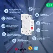Nous D2Z DIN-sín kompatibilis Tuya Zigbee fogyasztásmérős relémodul 20A