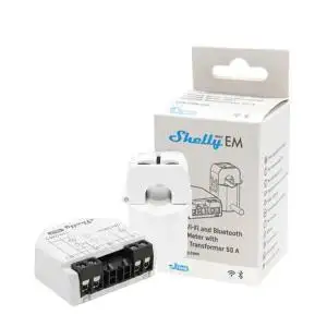 Shelly EM Gen3 egyfázisú, 2 áramkörös fogyasztásmérő modul, 1 db 50A áramváltóval