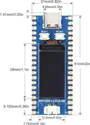 RP2350A fejlesztői panel, 0.96 LCD kijelzővel, 160x80px, Dual-core & Dual-architecture Microcontroller, 150MHz