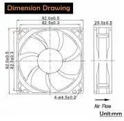 Ventilátor 92x92x25mm, DC Brushless motorral, PC, Peltier, Cooler, Fan