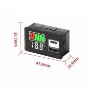 12V-72V Ólomsavas akkumulátor kijelző, 2db USB töltő aljzattal