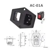 AC beépíthető aljzat,  kapcsolóval és biztosítékfoglalattal 15A, 250V AC