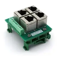DIY 4 portos RJ45 elosztó KIT, sorkapcsos kivezetéssel, árnyékolással, DIN sínre